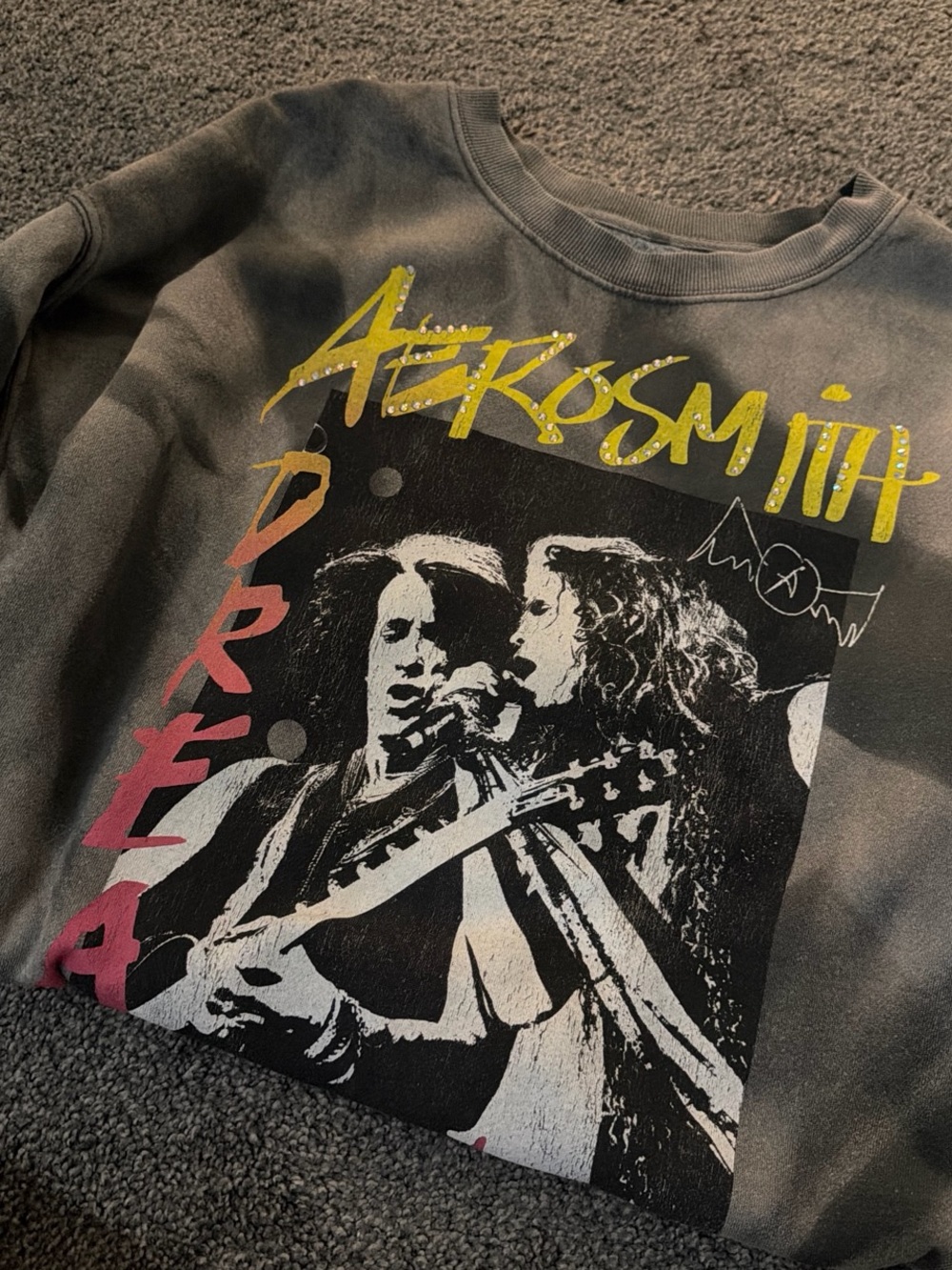 Forever 21 Black Graphic Aerosmith Band Sweatshirt with Yellow & Red Accents